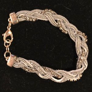 Gray Suede and Amber Rhinestone Braided Bracelet